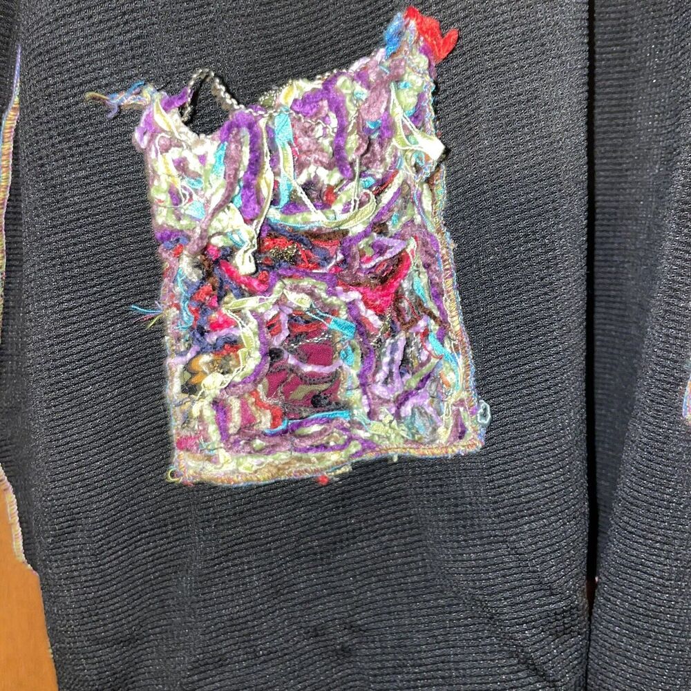 Hand Made O/S Chenille Lagenlook Black Thermal Cowl Neck Tunic Top Art to Wear - Picture 6 of 7